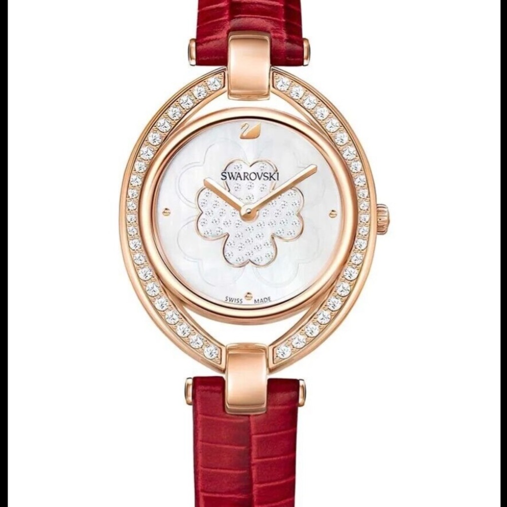 New Swarovski Stella Women's Watch Leather Strap LS Red 29 mm 5421822 - Picture 3 of 17